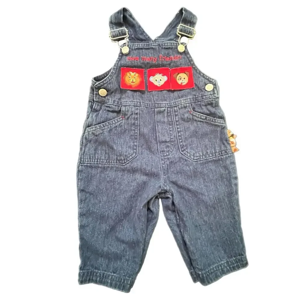 RARE Vintage Baby Einstein Blue Denim Overalls w/ Character Detail - 6m